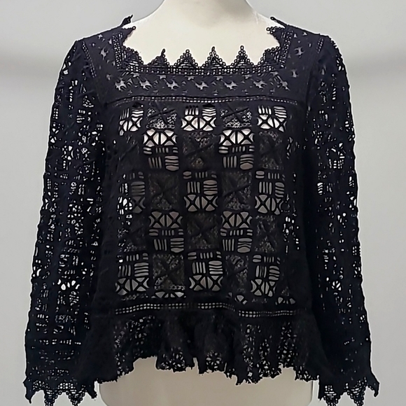 Rebecca Taylor S coquette flirty lace  provocateur Cotton  Embroidered Black Top - Picture 1 of 11